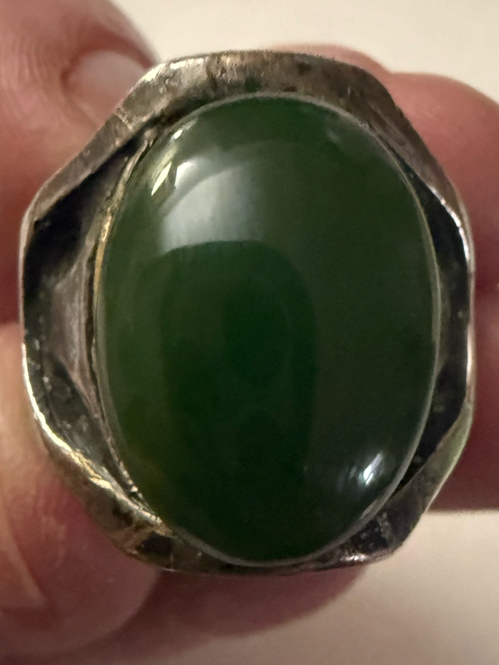 GUVC Modern Green Cabochon Sterling-Style Women's Statement Ring Sz 5 1/2-5 3/4